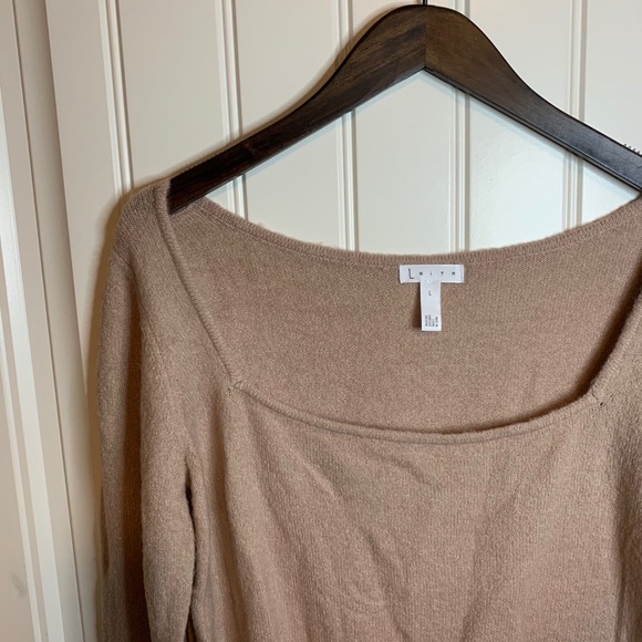 Leith Square Neck Long Sleeve Knit Taupe Bodysuit size Large - taupe / pink - Picture 8 of 10